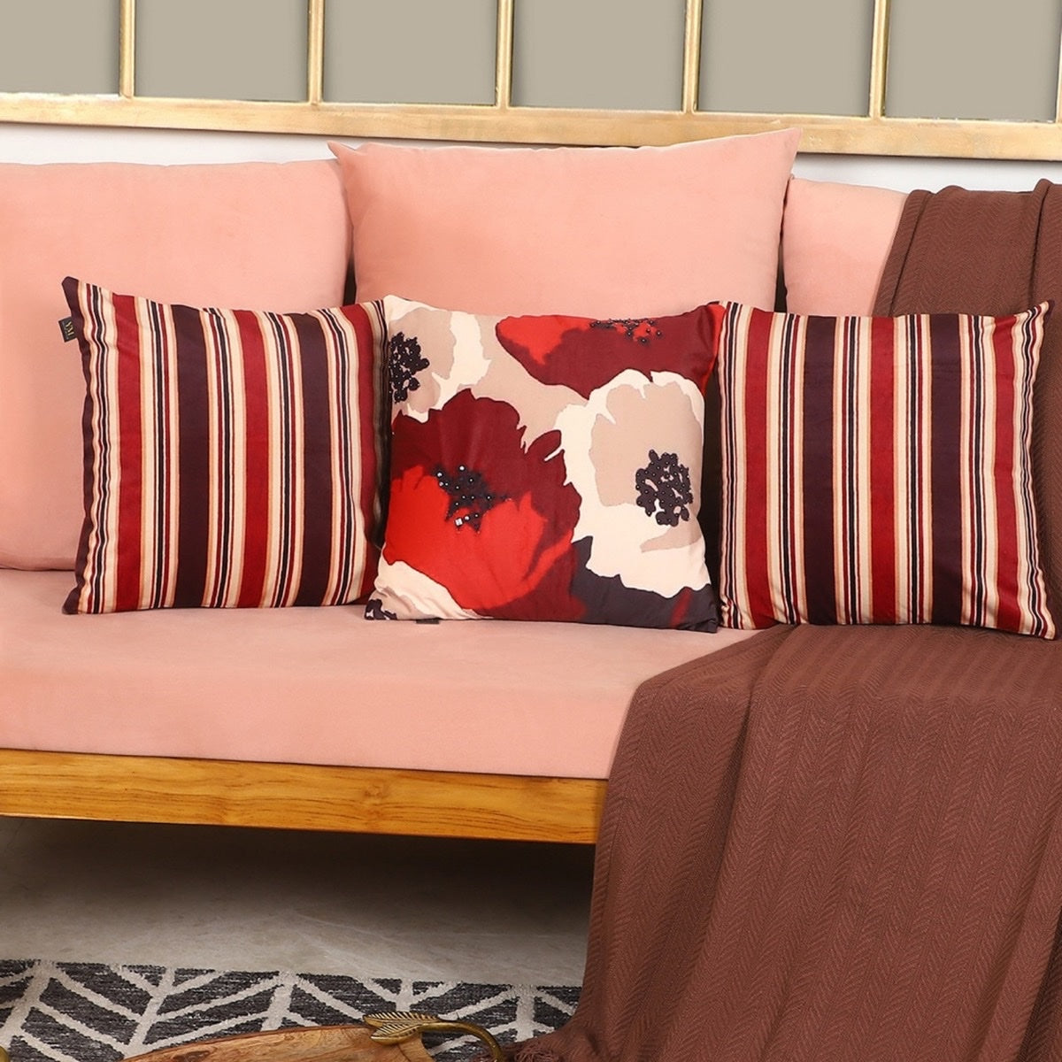 Retro Maroon& ivory  Velvet Cushion Covers – Set of 3