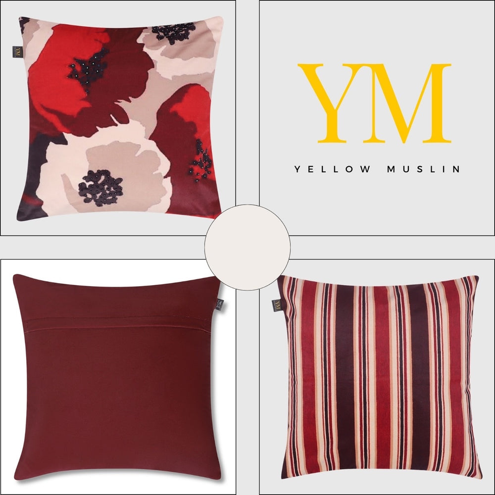 Retro Maroon& ivory  Velvet Cushion Covers – Set of 3