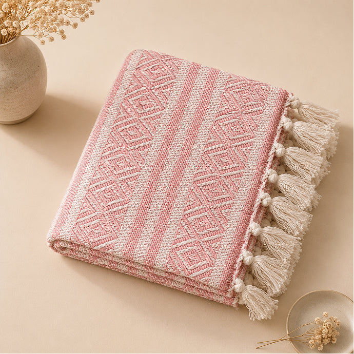 Blush Diamond Handwoven Cotton Throw