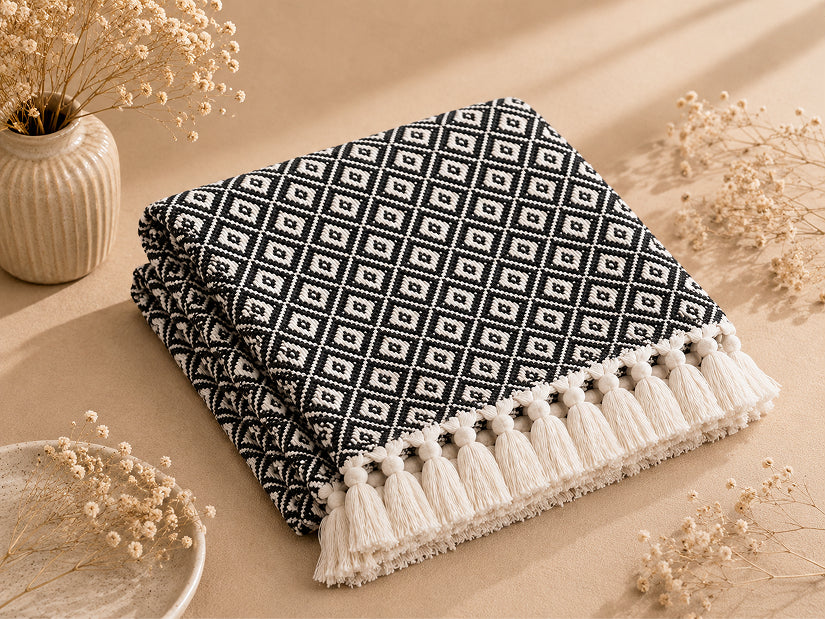 Black Diamond Self-Weaved Cotton Throw