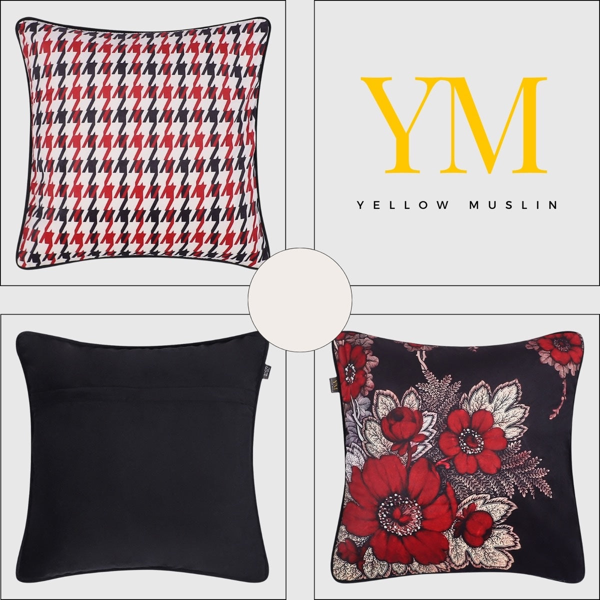 Hand Embroidered Poppy Velvet Cushion Covers – Set of 3