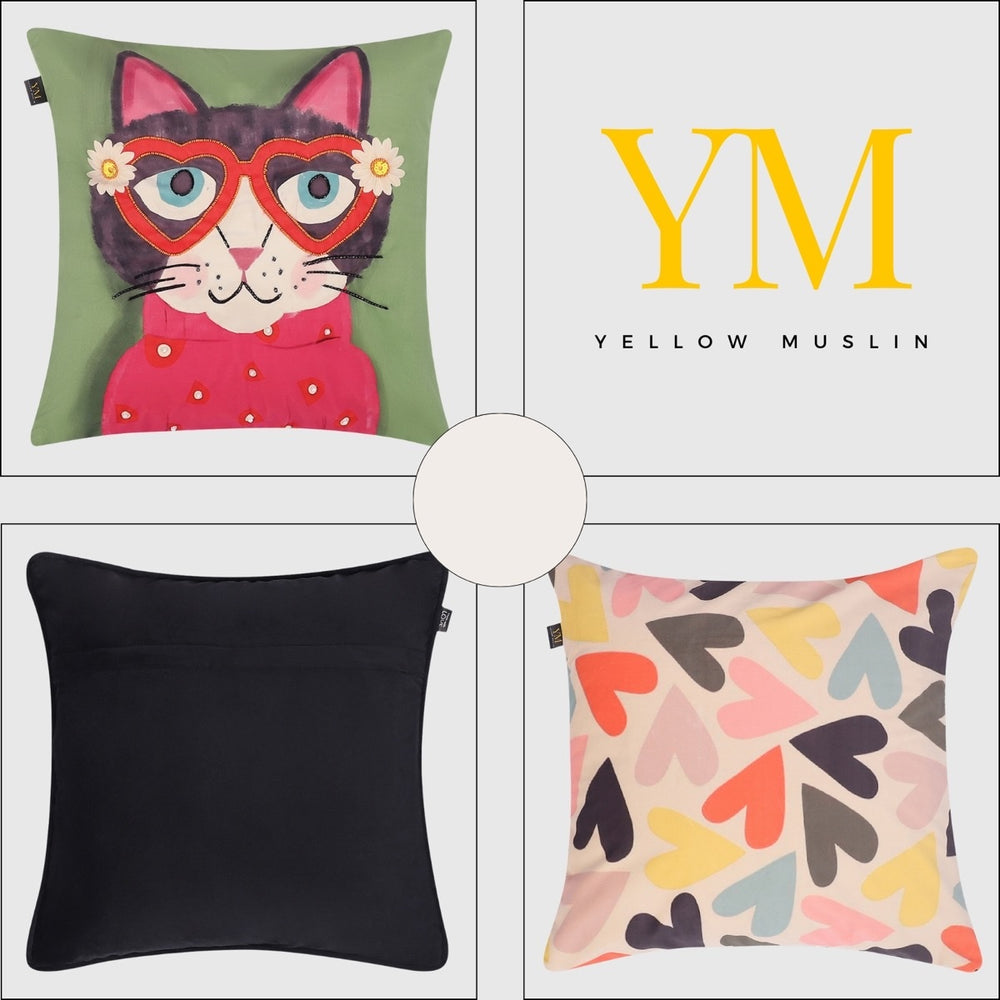 Playful Cat Embroidered Velvet Cushion Covers – Set of 3