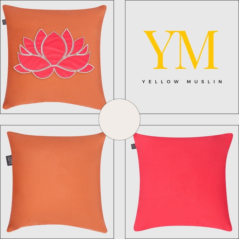 Lotus Grace Hand Embroidered Cushion Covers – Set of 5
