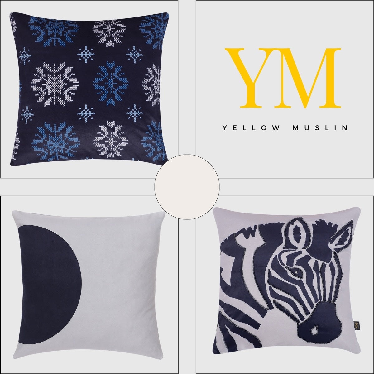 Indigo Safari Hand Embroidered Cushion Cover – Set of 5