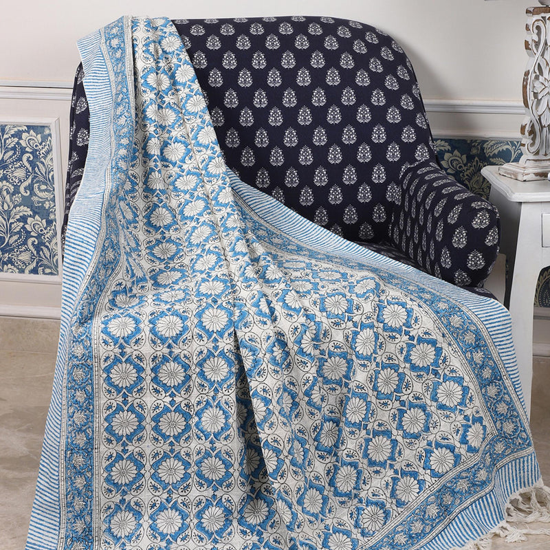 Indigo Bloom Hand Block Printed All-Season Throw