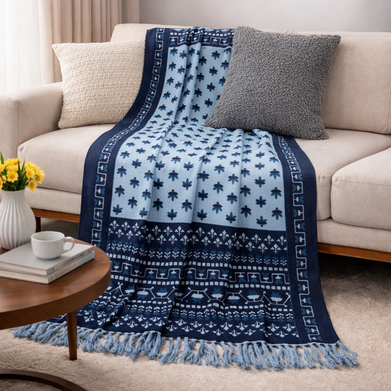Blue Heritage Folk Hand Printed Throw