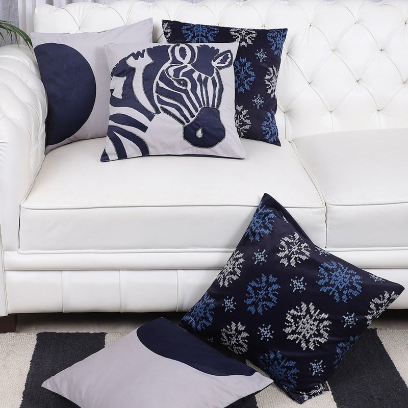 Indigo Safari Hand Embroidered Cushion Cover – Set of 5