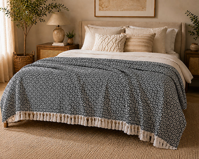 Black Diamond Self-Weaved Cotton Throw