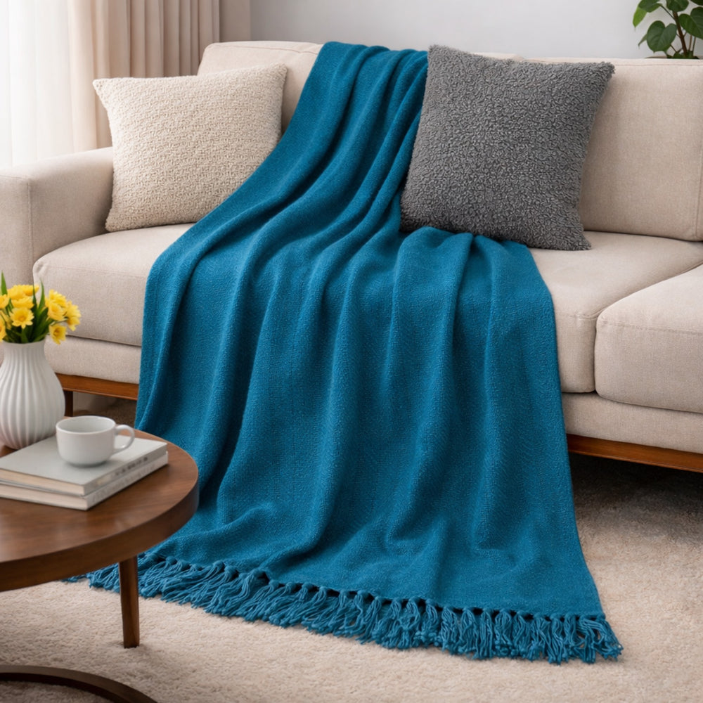 Teal Serenity Herringbone Pattern Weaved Throw