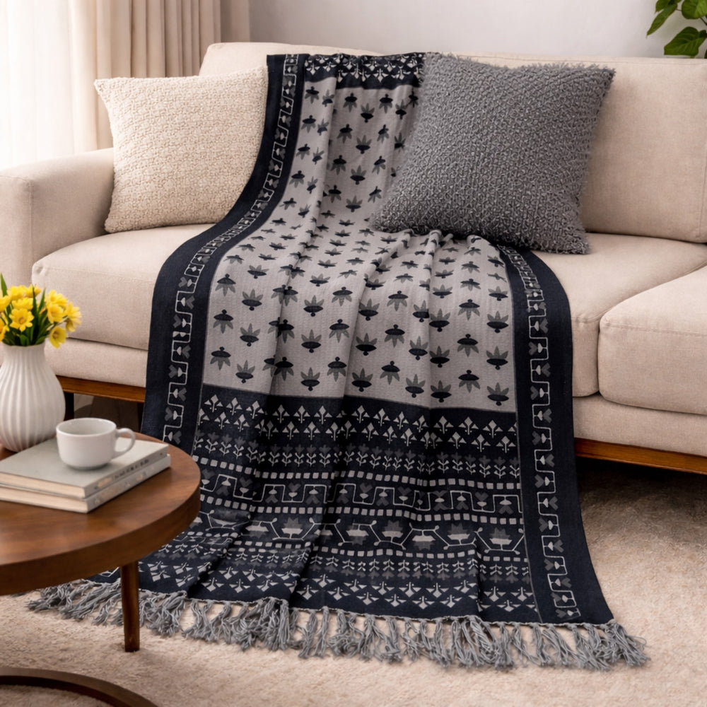 Monochrome Artisan Hand Printed Throw
