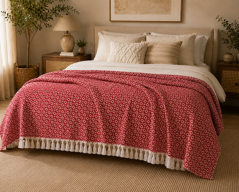 Crimson Loom Self-Weaved Cotton Throw