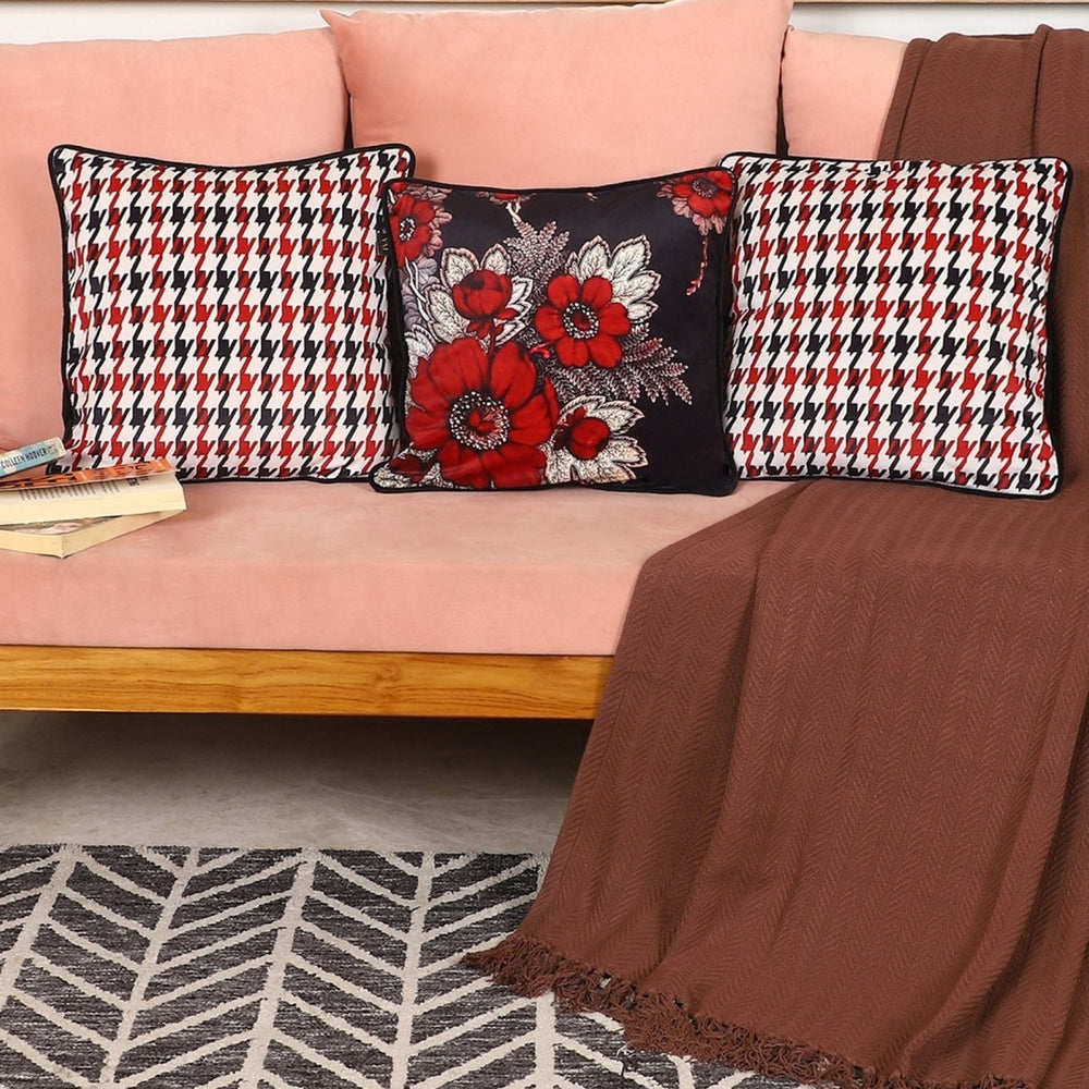 Hand Embroidered Poppy Velvet Cushion Covers – Set of 3