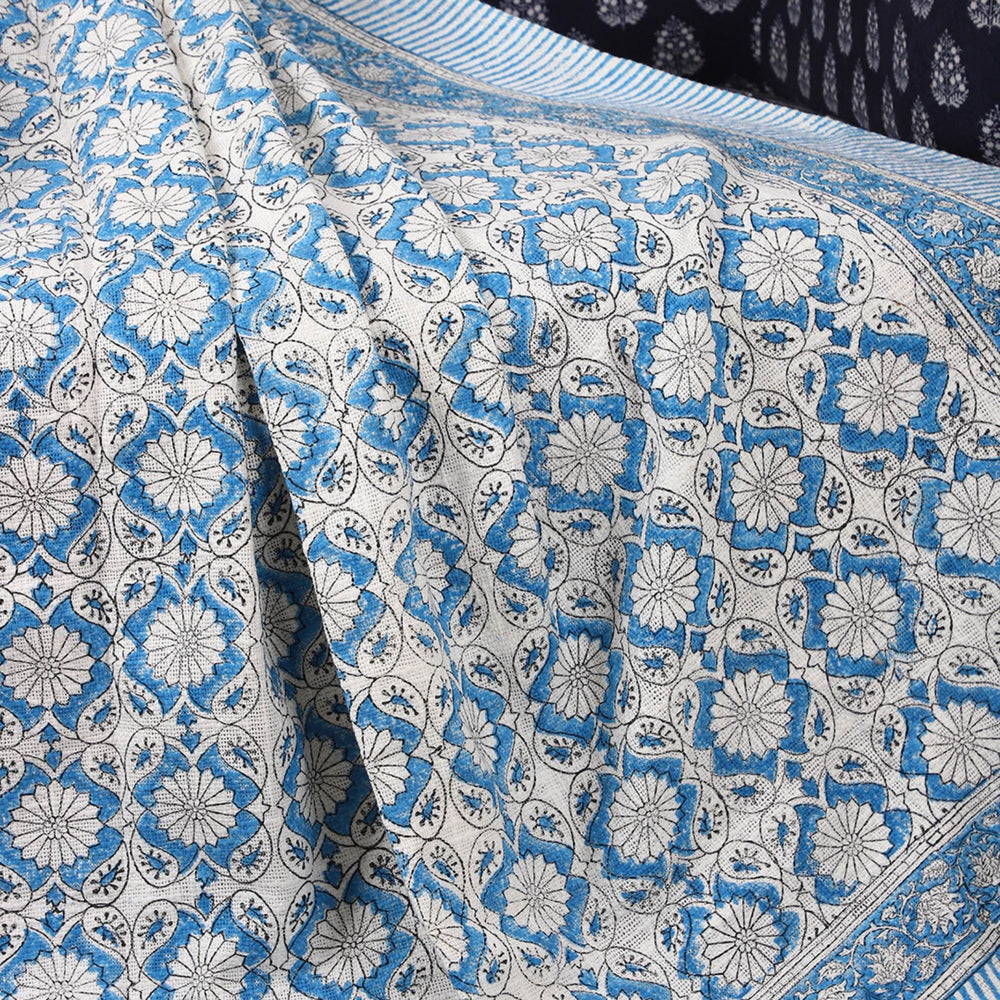 Indigo Bloom Hand Block Printed All-Season Throw