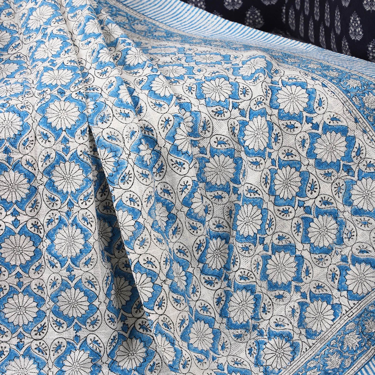 Indigo Bloom Hand Block Printed All-Season Throw