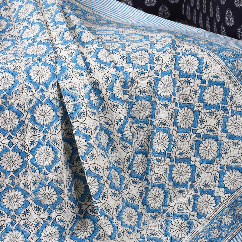Indigo Bloom Hand Block Printed All-Season Throw