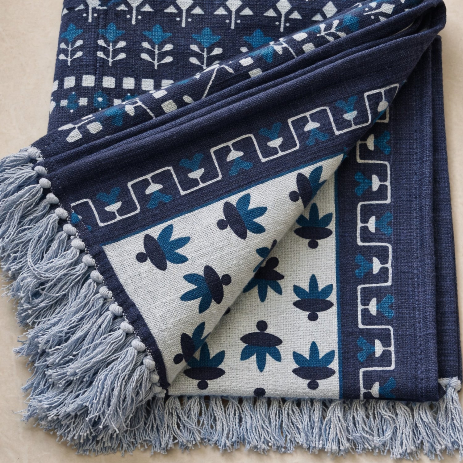 Blue Heritage Folk Hand Printed Throw