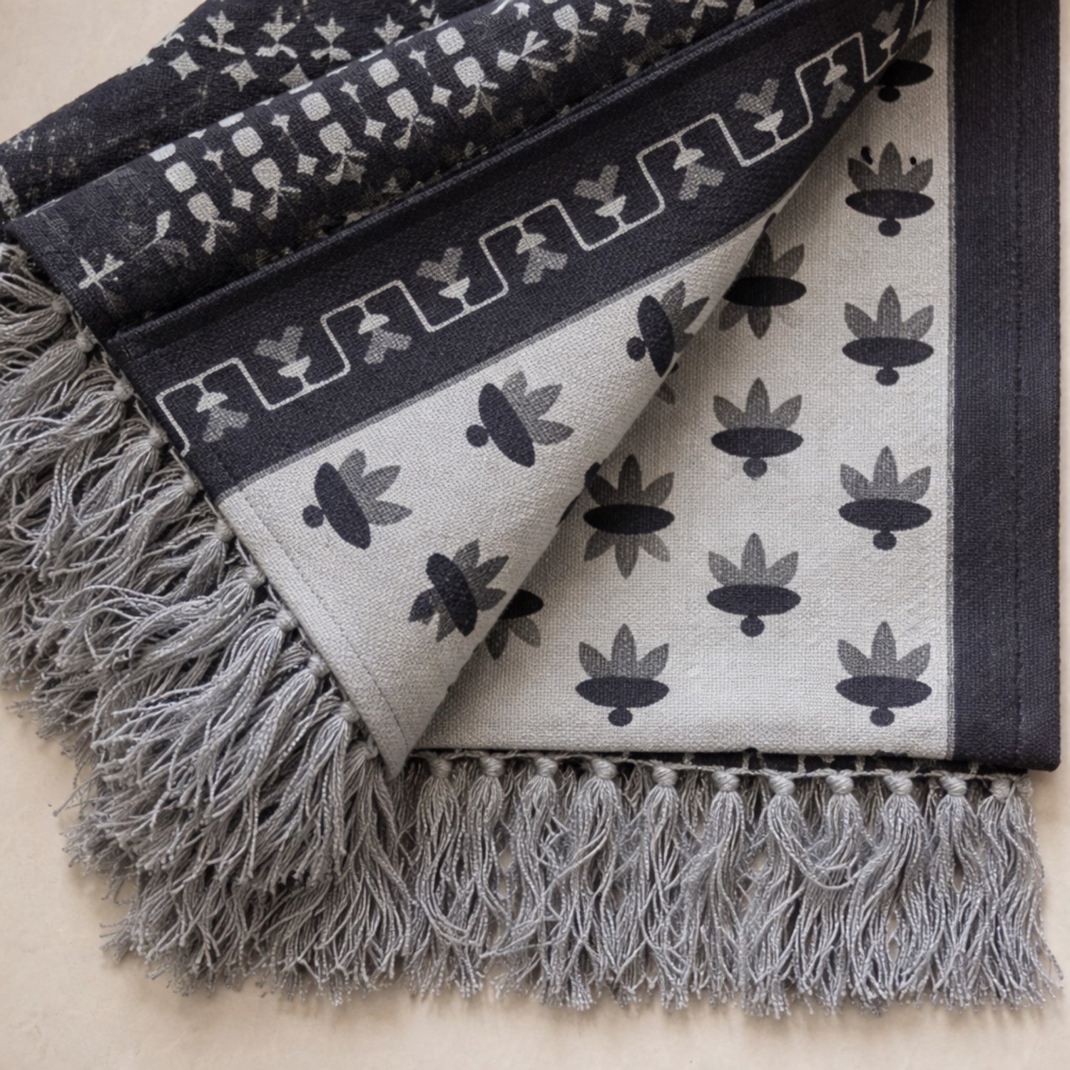 Monochrome Artisan Hand Printed Throw