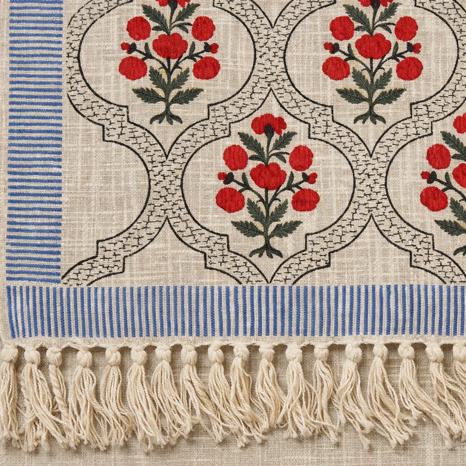 Rose Heritage Hand Block Printed All-Season Throw