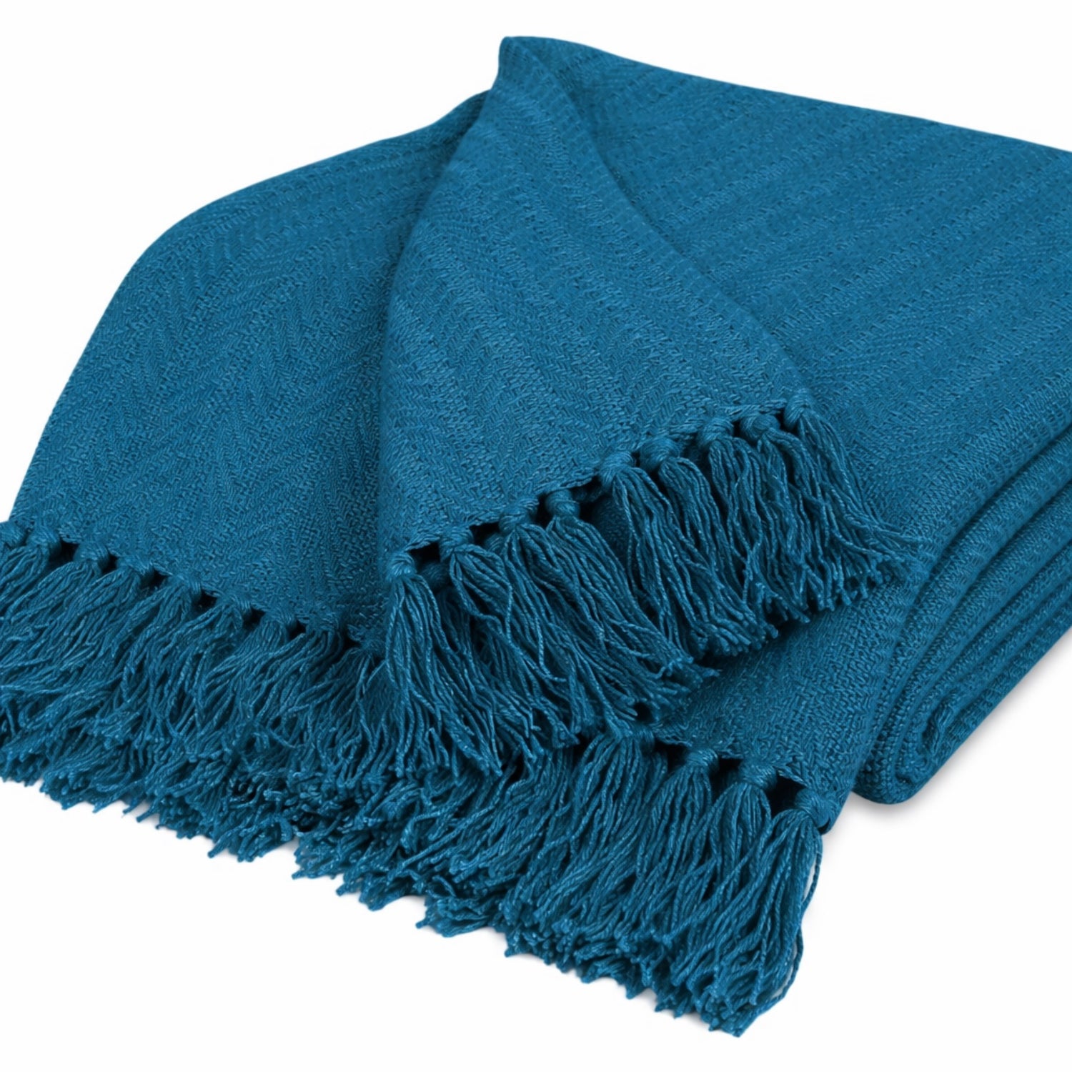 Teal Serenity Herringbone Pattern Weaved Throw