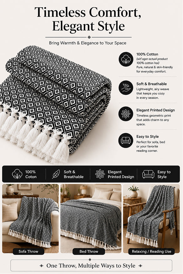 Black Diamond Self-Weaved Cotton Throw