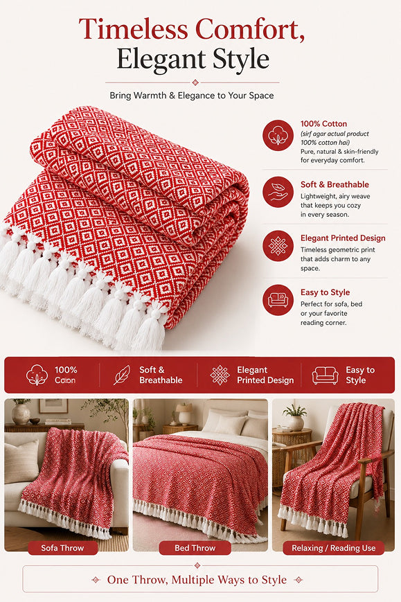 Crimson Loom Self-Weaved Cotton Throw