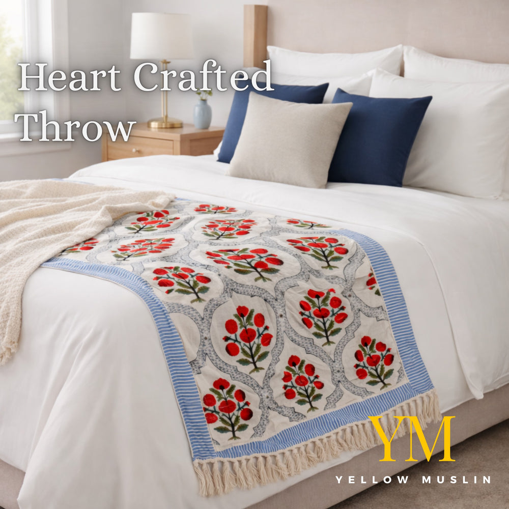 Rose Heritage Hand Block Printed All-Season Throw
