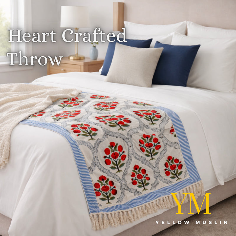 Rose Heritage Hand Block Printed All-Season Throw