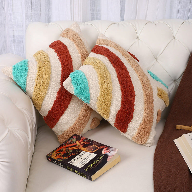 Hand Tufted Cotton Rainbow Cushion Covers – Set of 2