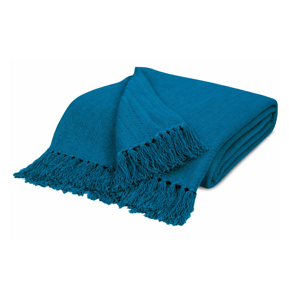 Teal Serenity Herringbone Pattern Weaved Throw