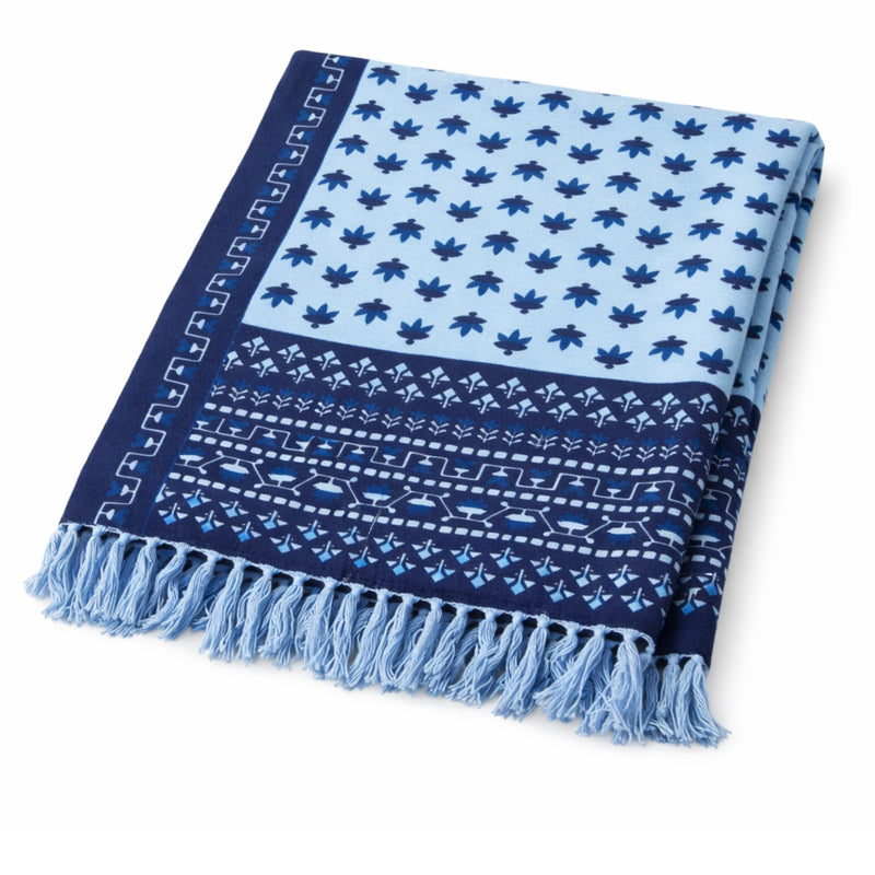 Blue Heritage Folk Hand Printed Throw