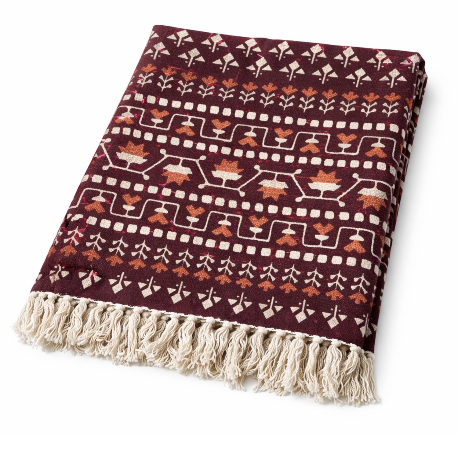 Burgundy Heritage Hand Printed Throw