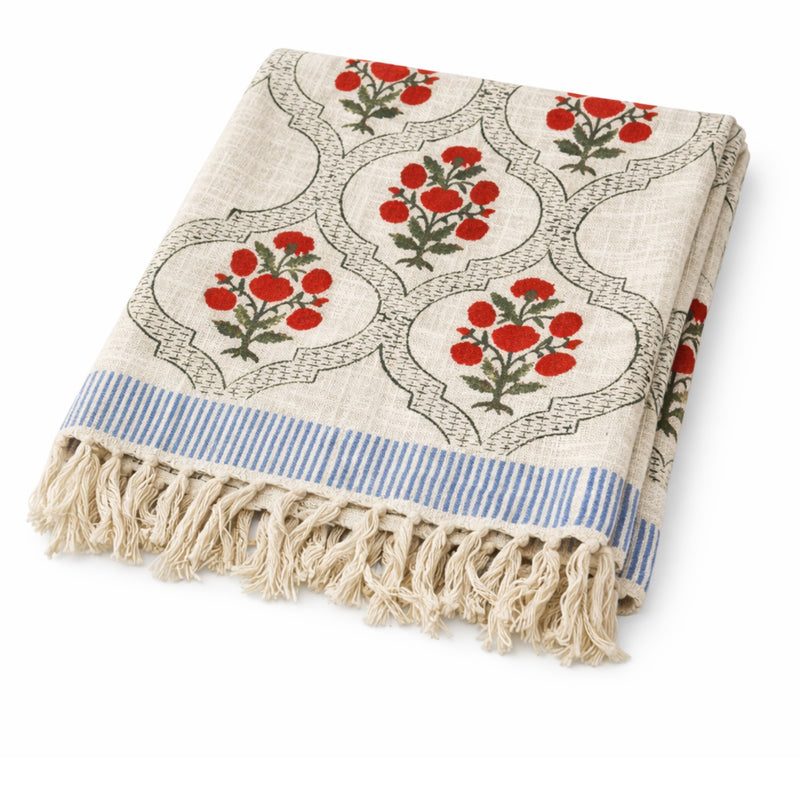 Rose Heritage Hand Block Printed All-Season Throw