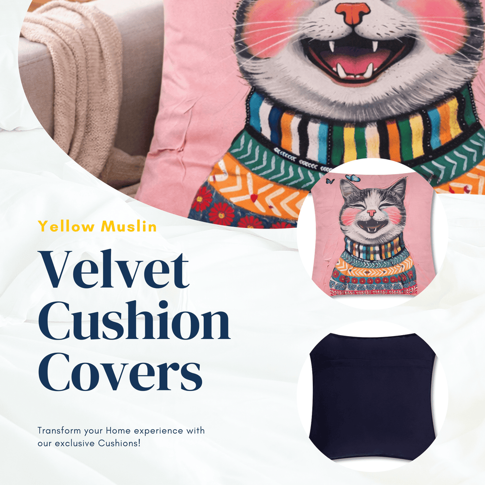 Hand Embroidered Joyful Cat Cushion Cover