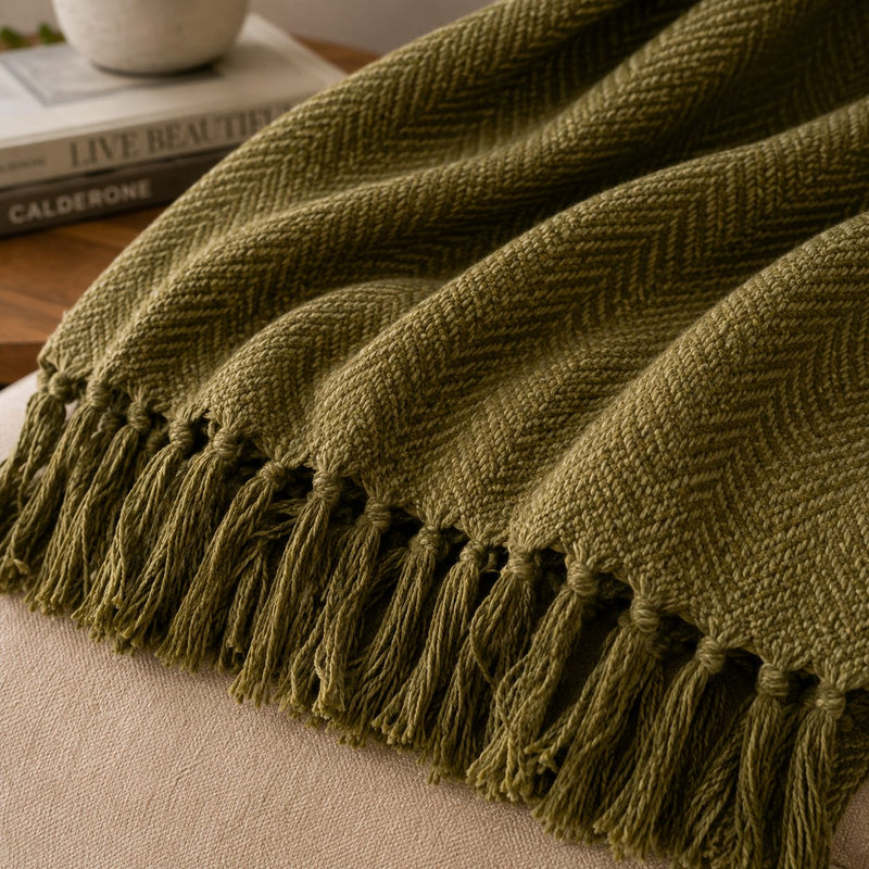 Olive Herringbone Throw