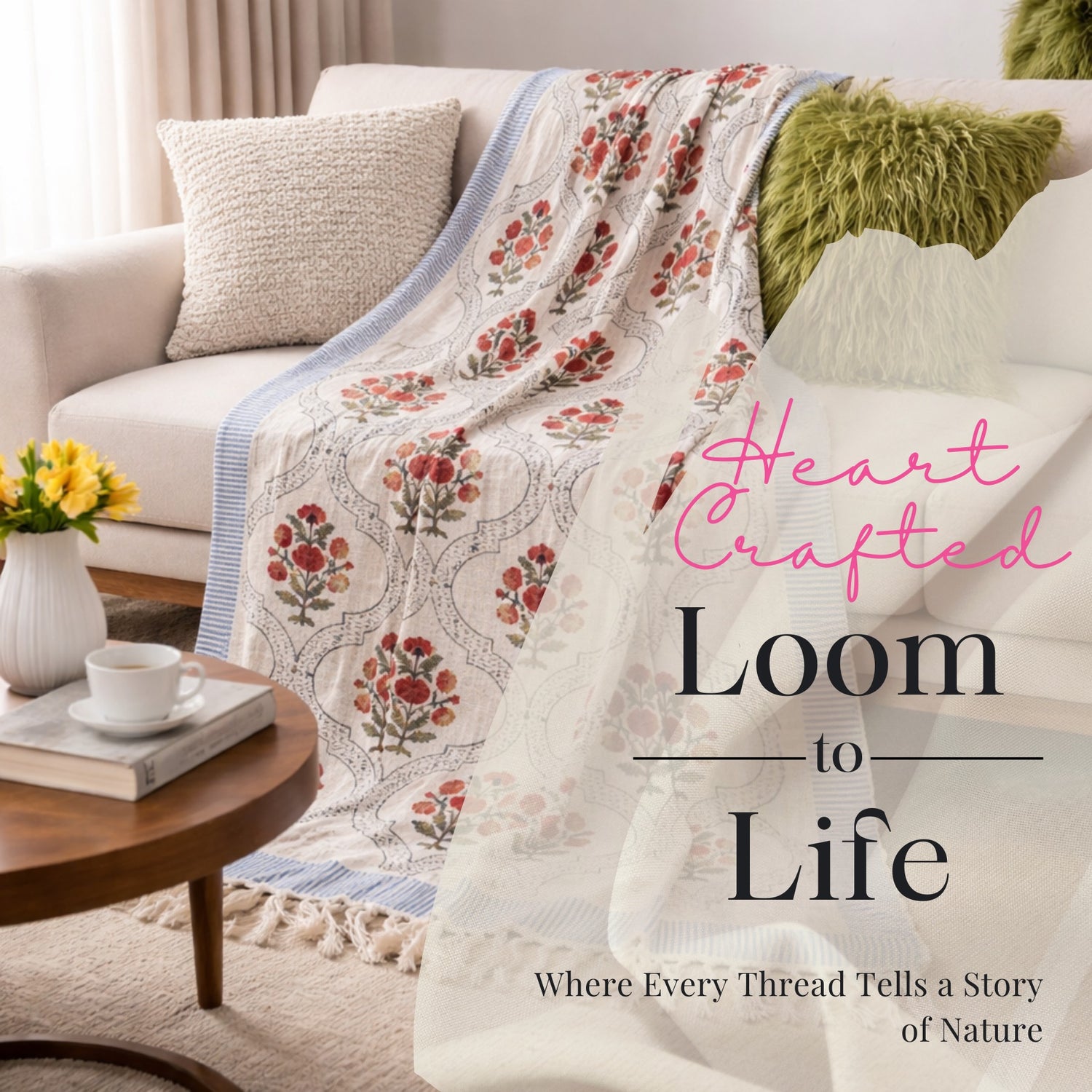 Rose Heritage Hand Block Printed All-Season Throw
