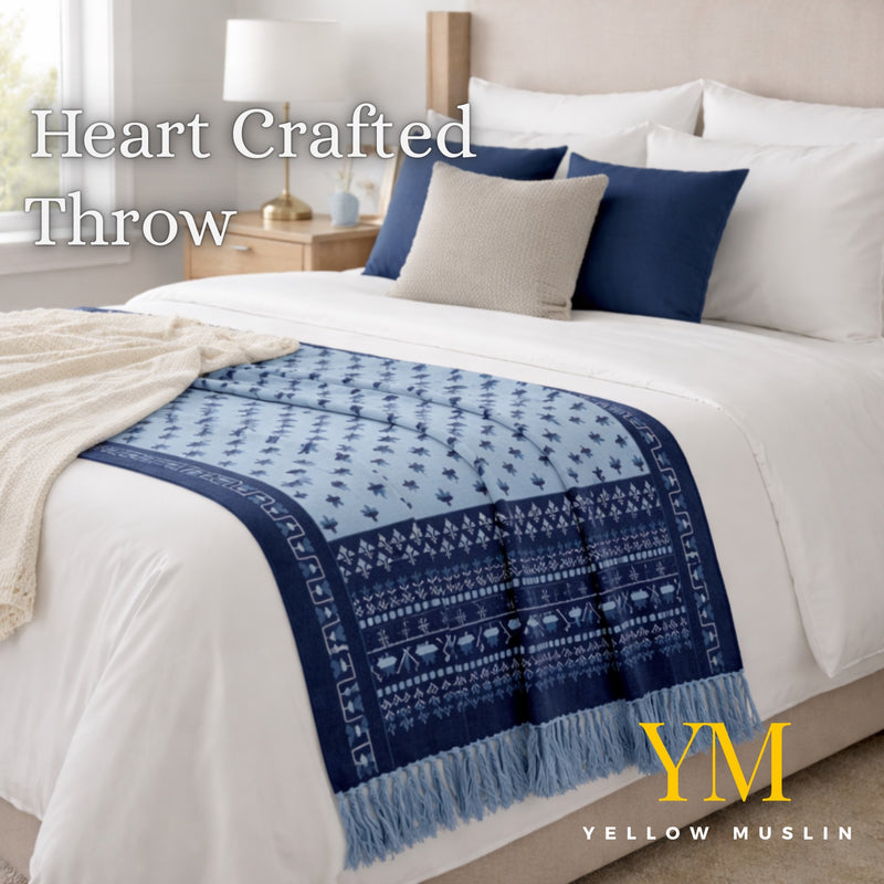 Blue Heritage Folk Hand Printed Throw