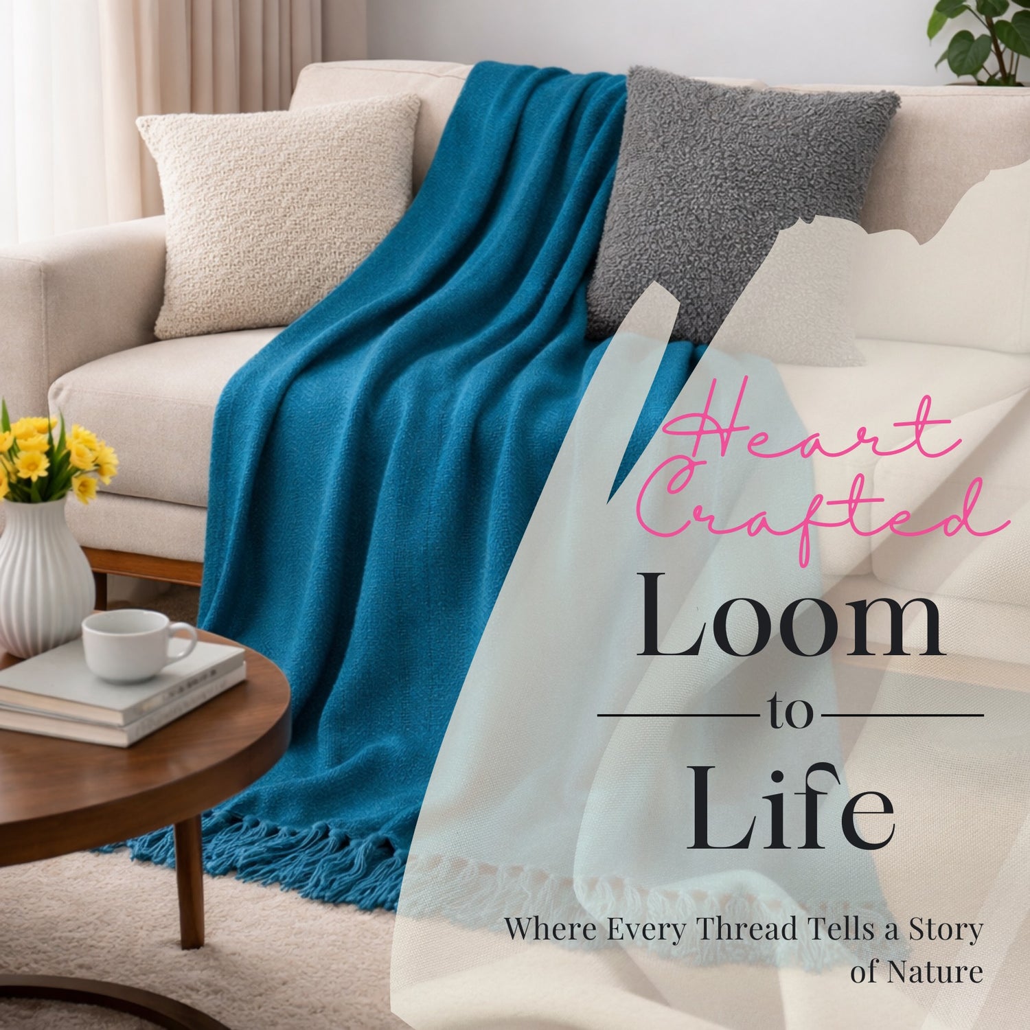 Teal Serenity Herringbone Pattern Weaved Throw