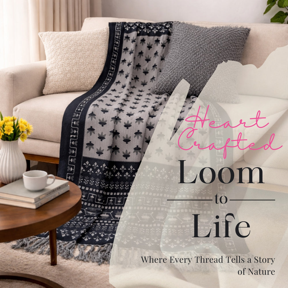 Monochrome Artisan Hand Printed Throw
