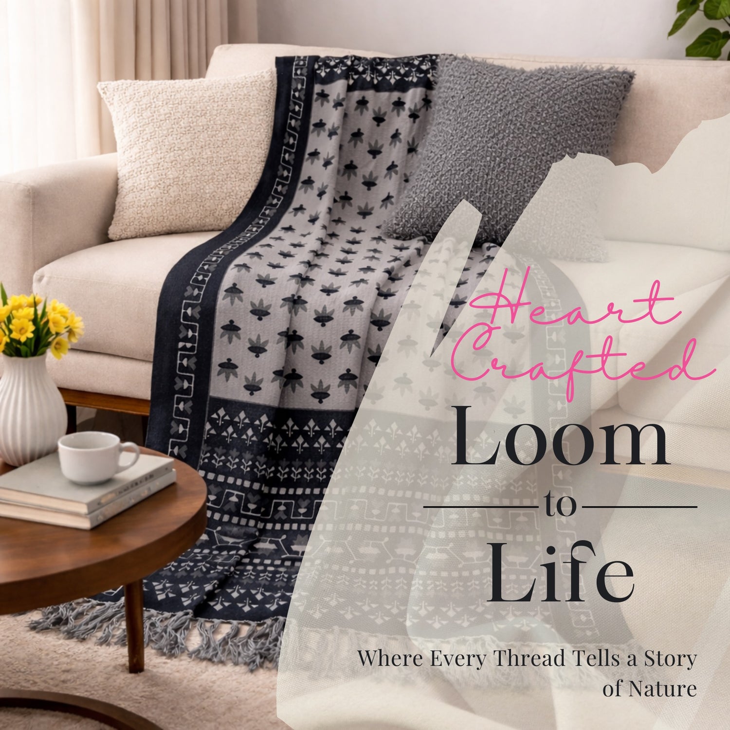 Monochrome Artisan Hand Printed Throw
