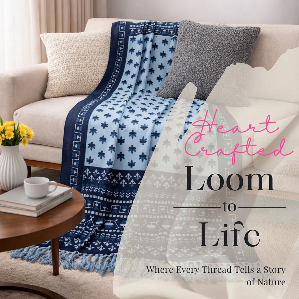 Blue Heritage Folk Hand Printed Throw