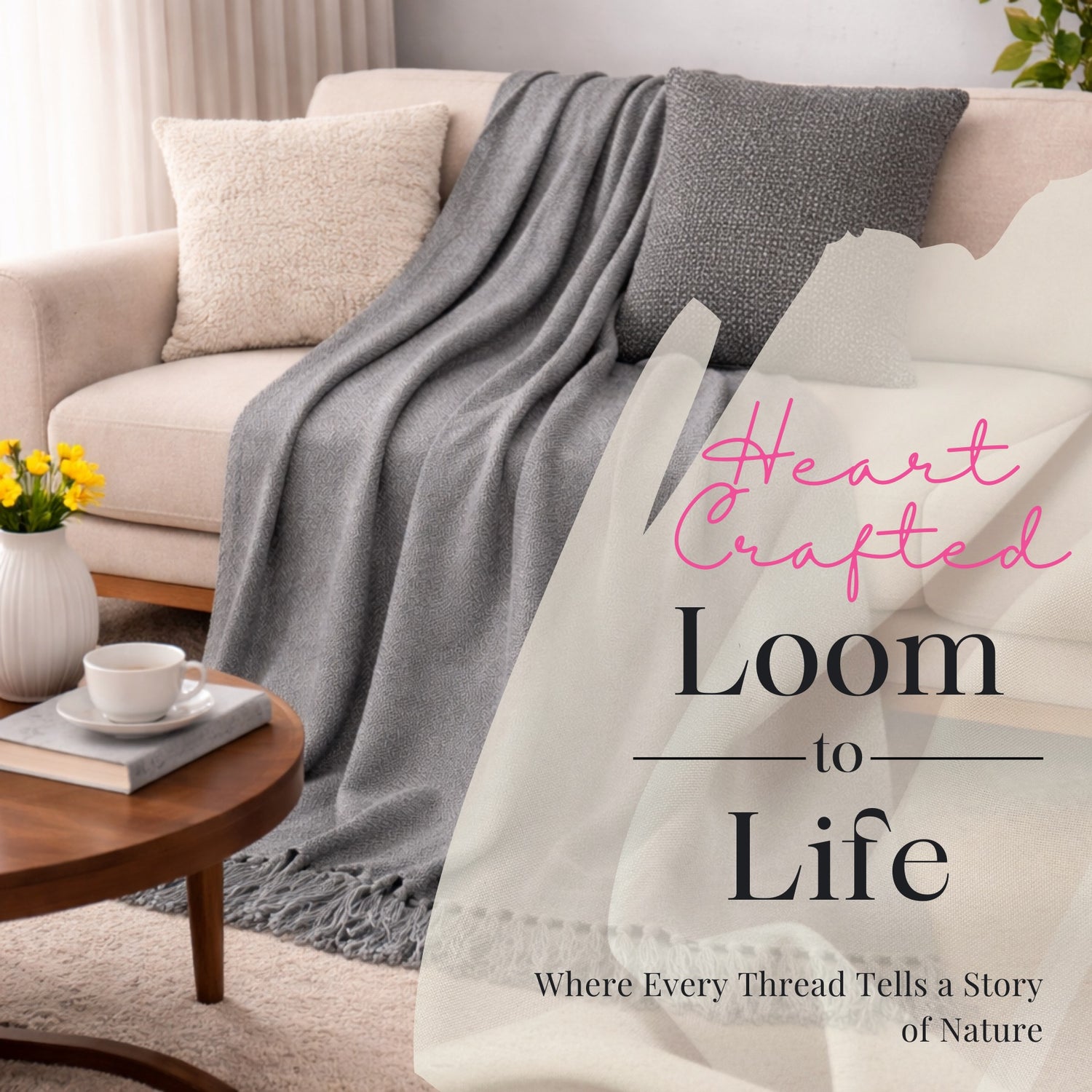 Grey Herringbone Weave Cotton Throw