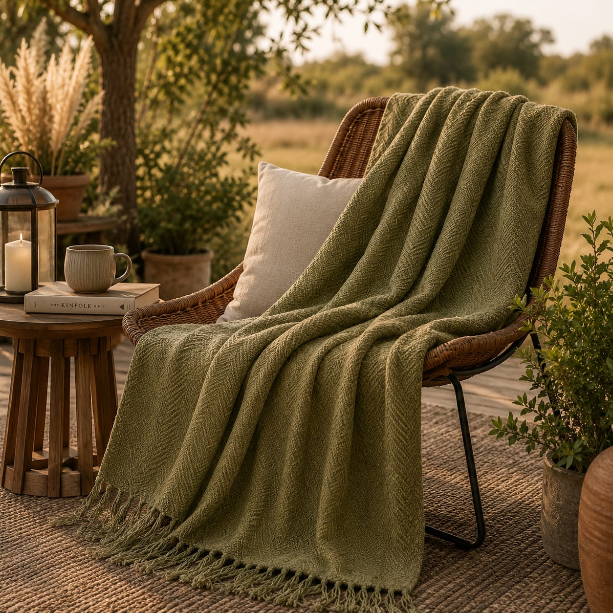 Olive Herringbone Throw