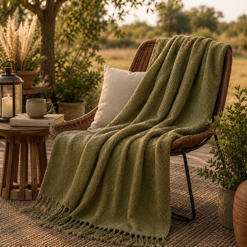 Olive Herringbone Throw