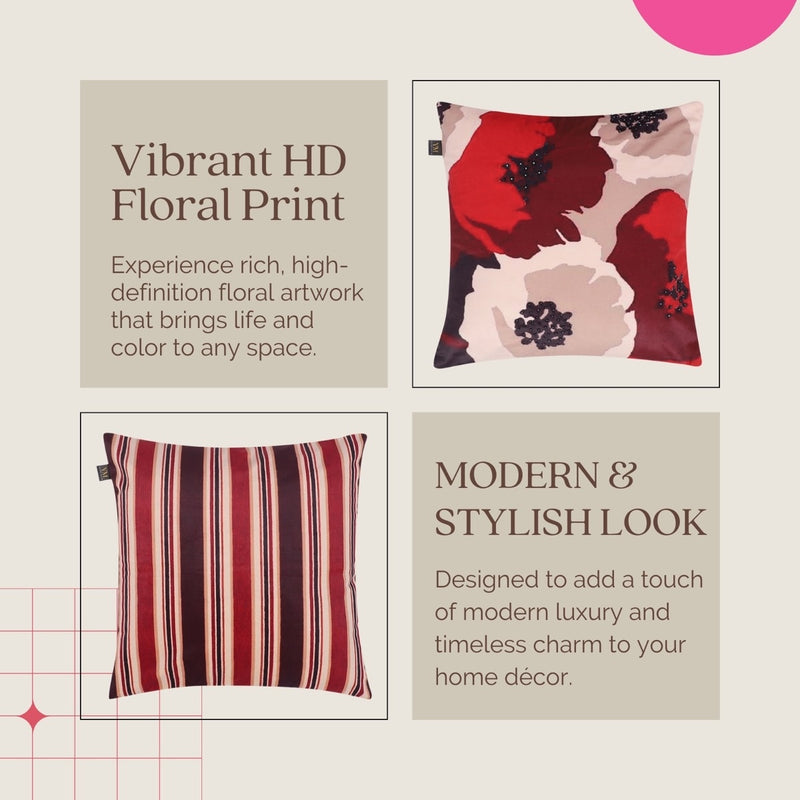 Retro Maroon& ivory  Velvet Cushion Covers – Set of 3