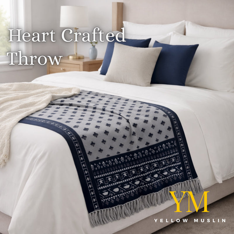 Monochrome Artisan Hand Printed Throw