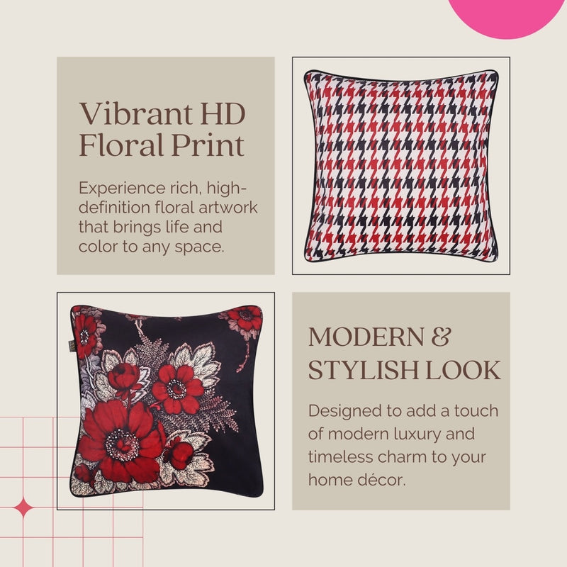 Hand Embroidered Poppy Velvet Cushion Covers – Set of 3