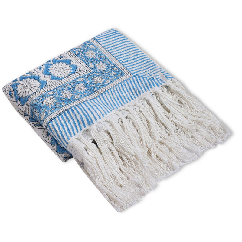 Indigo Bloom Hand Block Printed All-Season Throw