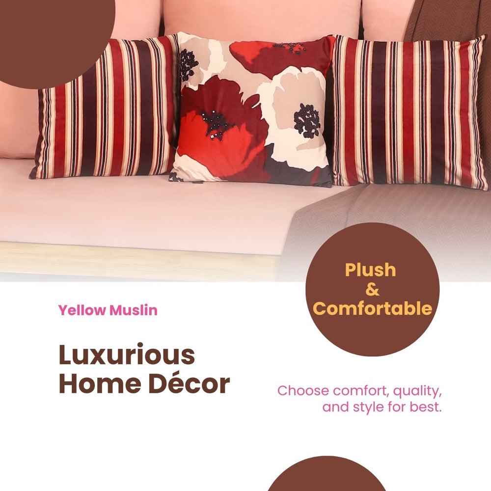 Retro Maroon& ivory  Velvet Cushion Covers – Set of 3