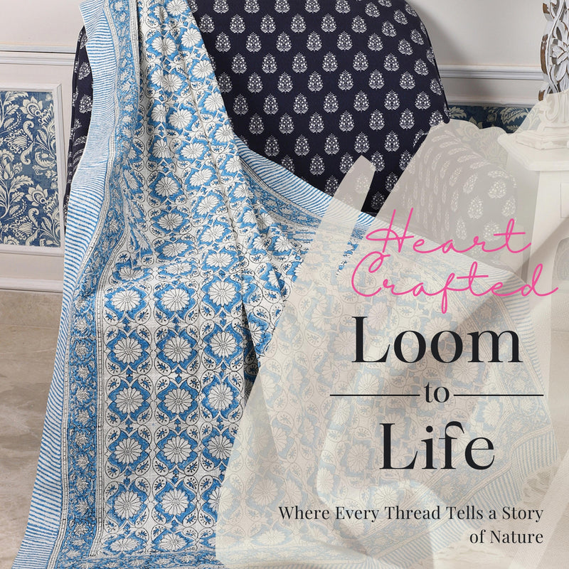 Indigo Bloom Hand Block Printed All-Season Throw
