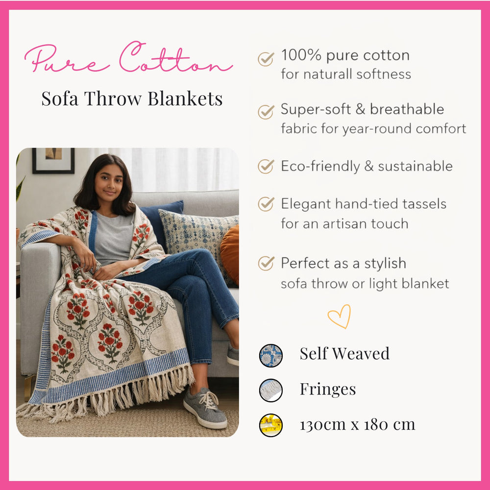 Rose Heritage Hand Block Printed All-Season Throw